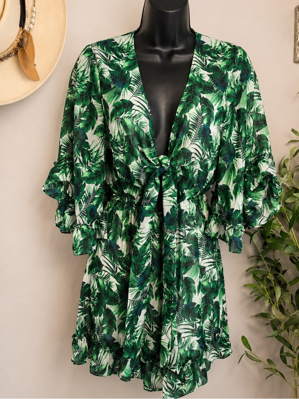 Miami  Tropical Palm Print Romper | Size Small